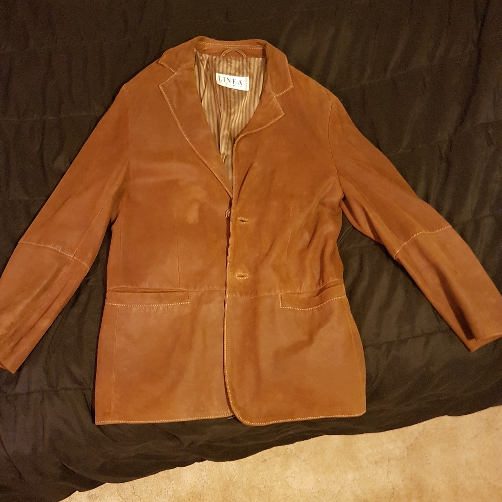 Linea uomo leather dress coat.